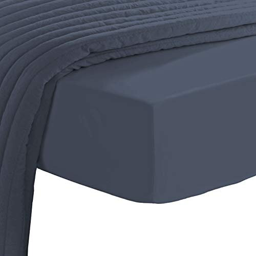 Pizuna 600 Fadenzahl Baumwolle spannbettlaken 170x200-180x200 cm Dunkelblau, 100% Langstapelige Spannbetttuch, Weiche Mako Satin-Webart passt bis zu 40cm Matratzenhöhe (100% Baumwolle bettlaken)