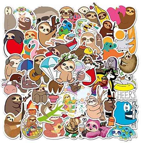 magi gift 50 pcs Waterproof Cute Aesthetic Sloth Stickers for Laptop, Water Bottles, Phone Case, Computer, Cars, Sloth Vinyl Decals Kids Party Favors