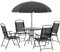 Outsunny Ensemble Salon de Jardin 6 pcs - Table Ronde + 4 chaises Pliables + Parasol - Acier époxy café textilène Polyester Noir