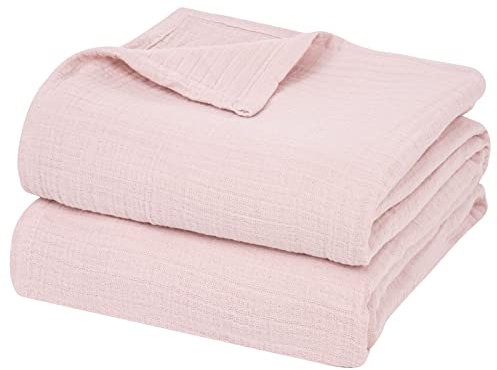 PHF Decke aus 100 % Baumwoll-Musselin, King-Size-Größe, 274,3 x 228,6 cm, 4-lagige, leichte und atmungsaktive Decke für den Sommer, luxuriös weiche Gaze-Decke für Couch, Bett, Rosa