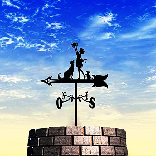 ANCHA Wetterfahne Mädchen und Hund Wetterfahne für Dach – Metall Wetterfahne mit Mädchen und Hund Ornament Windrichtungsanzeiger, für Outdoor-Halterung, Dekoration, Handwerk