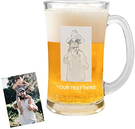 Jacklin F Chope à bière personnalisée Chope à bière personnalisée avec photo et texte - Chope à bière de la fête des pères avec texte gravé pour lui, hommes papa ou mari