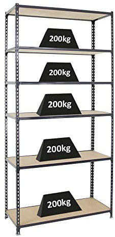 PROREGAL Schwerlastregal Giant MULI | HxBxT 250x120x40cm | 6 Fachböden | Fachlast 200kg | Anthrazit | Lagerregal Kellerregal Werkstattregal Metallregal Fachbodenregal Steckregal