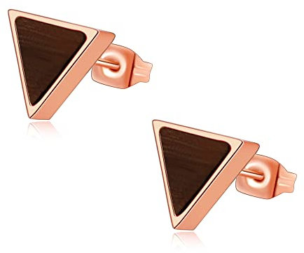 Ohrringe Holz Damen in Rosegold Edelstahl Holzohrringe Ohrstecker Geometrisch Dreieck Durchmesser 8mm Frauen Geschenk