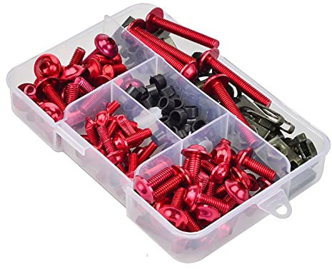 Torcarvh Motorrad Verkleidung Schrauben Kit Schrauben 177 Stück Karosserie Schrauben Mutter Ersatz CNC Legierung M6 M5 Motorräder Bolzen Clip Mutter für Motorrad Auto Zubehör (177 PCS-Rot)