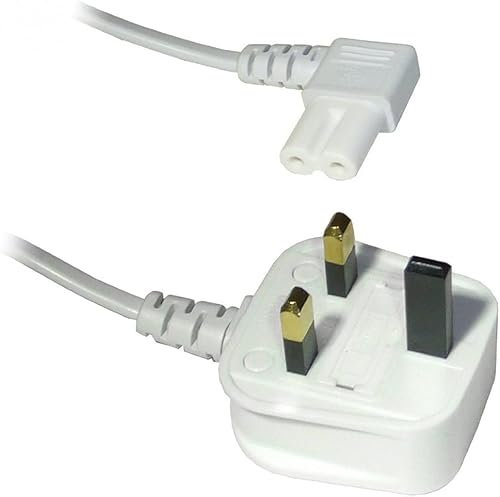 Mr. Gadget's Solutions® Right Angle Figure Fig of 8 IEC C7 Mains Power Lead Cable for Laptop, TV, LED, Skybox, Sky plus HD box Power Cord UK Plug White – 2m