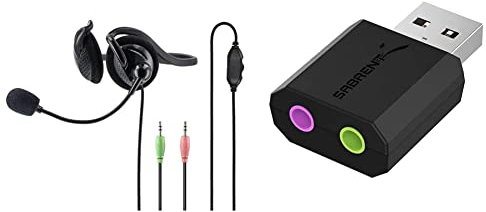 Hama PC Headset mit Nackenband, schwarz & SABRENT USB auf kopfhörer | USB auf Klinke 3,5 mm | 3D Stereo USB Externe Soundkarte | Kopfhörer auf Klinke | Audio zu USB Adapter | USB soundkart konverter
