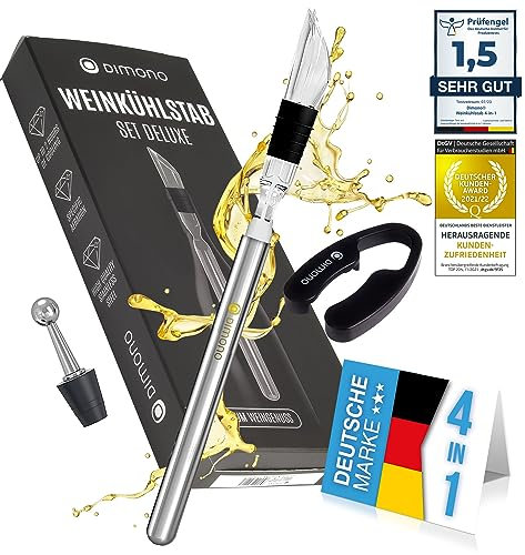 Dimono® Flaschenkühler doppelwandiger Weinkühler Thermo Sektkühler für Wein-Flaschen, Sekt, Champagner und Wasser (Kühlstab 4 in 1)