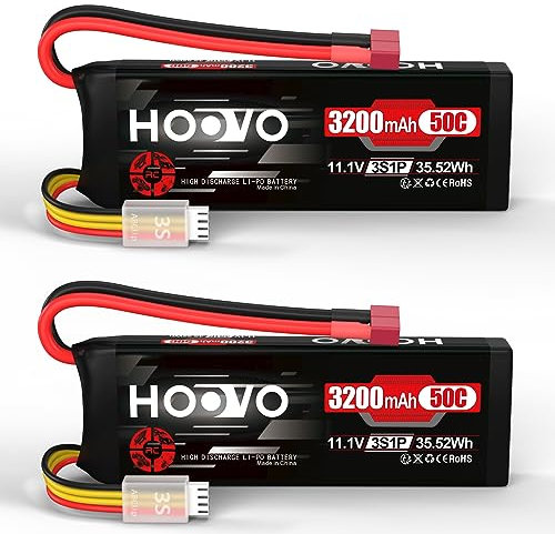 3S Lipo Akku 11,1V 3200mAh 50C SoftCase Lipo Battery mit Dean-Style T Stecker RC Batterie HOOVO für RC Auto Hubschrauber Flugzeug Quadcopter Modelle (2 Stück)