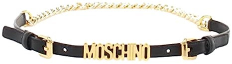 Moschino Gürtel Couture schwarz matt mit Kette Logo klein Gold tg 40, Schwarz , 34