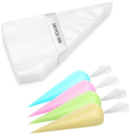 Engorgio Einweg-Mini-Spritzbeutel, 20,3 cm, Gebäck-Crimper, kleine Spritzbeutel, Einweg-Spritzbeutel für Kuchen, Macarons, Dessert-Dekorationen, Kekse, Backen, Cupcakes, transparent, 100 Stück