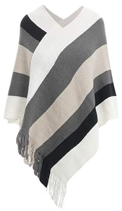 Rayson kvinnor stickade varma randiga ponchos för vintern plus size fluffiga ärmar halsduk capes med tofsar pullover stickade kläder för damer
