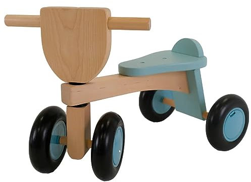 Bandits & Angels Vintage Rider Blue Natural Laufrad Holz ab 1 Jahr – Für Jungen und Mädchen – Laufrad aus Holz Blau – Vierrad – Geräuscharme und kratzfreie Räder