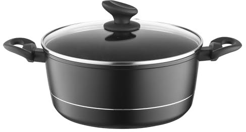 FLORINA Faitout Aluminium (6,5 l) I Diamètre de 28 cm I Marmite avec Couvercle en Verre DELUX I Casserole avec Fond à Induction I Faitout pour Induction, Marmite tous Feux I Revêtement Antiadhésif