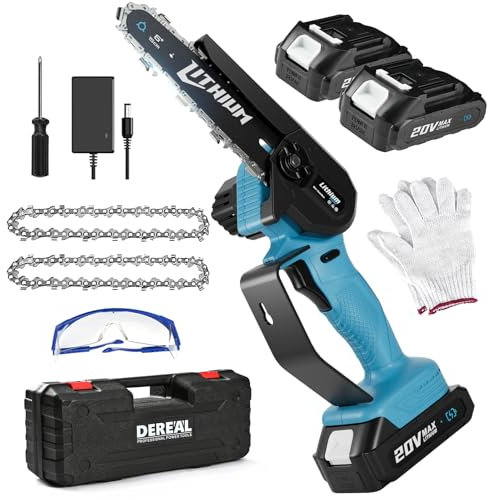 Mini tronçonneuse sans fil de 15,2 cm avec 2 batteries 40 V 5,8 m/s, tronçonneuse électrique alimentée par batterie avec verrou de sécurité, petite tronçonneuse portable améliorée pour coupe du bois