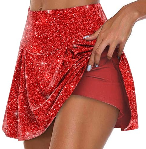 Hosenrock Damen Kurz Tennisrock Druck Rock mit Hose Drunter Mode Yoga Rock Sommerrock Hohe Taille Sportrock A-Linie Tennis Skort Outdoor Running Röcke Laufrock Casual Laufröcke Sport Golfrock