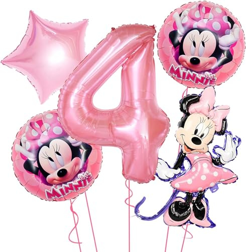 Luftballons Geburtstag 4 Jahre, Luftballons 4. Geburtstag Mädchen, Folienballon 4 Rosa für Mädchen Kinder Party Dekoration