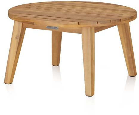 KHG Gartentisch rund Akazie braun, Loungetisch für drinnen & draußen Couchtisch für Garten, Terrasse, Balkon oder Wohnzimmer 60 x 60 x 33 cm