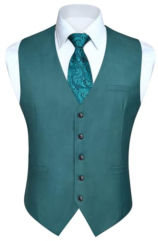 Enlision Gilets pour hommes Gilet formel pour hommes Royaume-Uni Gilet de costume de couleur unie pour fête de mariage Affaires Vert sarcelle XL