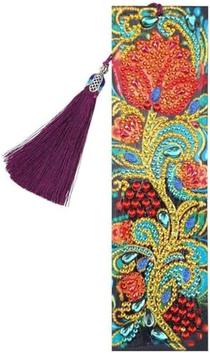 DIY Diamant Malerei Lesezeichen Diamond Pasted Painting Bookmark Set (Rose) | Special Shaped Diamond Pasted Painting, Malen Nach Zahlen Kit, Diamant Stickerei Malerei Quaste Leder Lesezeichen Set