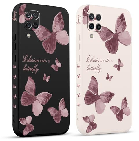 Pnakqil 2 stück Handyhülle für Samsung Galaxy A12 4G 6,5,Hülle Blitz Schmetterling Bemaltes Muster süß Aesthetic Schön Mädchen Kameraschutz Stoßfeste Case Silikon Schutzhülle Tasche