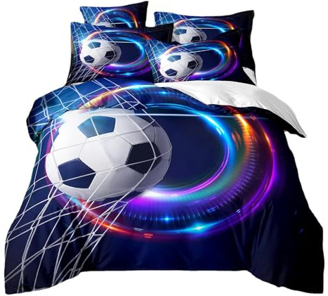 ZZTBQ Fußball Drucken Bettwäsche-Set 200x200 Teenager Bettwäsche Bettbezug und Kissenbezug-Set Fußball Sport Thema Bettwäsche Erwachsene Jungen und Mädchen