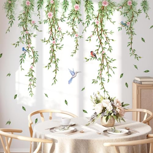 2 Sets Hanging Green Vine Wall Decals Plants Wall Stickers, Wall Stickers & Murals, Leaf Wall Stickers, Wall Art Stickers, Bedroom Living Room Sofa TV Background Home Wall Decor