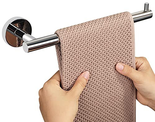 Mooche Porte Serviette Salle de Bain, Mural Porte-Serviettes de Salle de Bain en 304 Acier Inoxydable, Longeur 28CM, Pratique et Robuste, Poli-Miroir de Surface Argenté