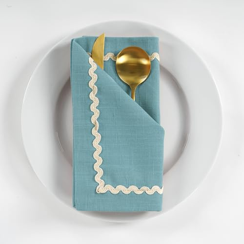 FINGERCRAFT Stoffservietten, hohe GSM-Baumwolle, 6 Stück, hochwertige Gehrungsecken mit Jakobsmuschel-Spitze für Zuhause, Party, Hochzeit, Weihnachten, gute Saugfähigkeit, waschbare Servietten, Stoff