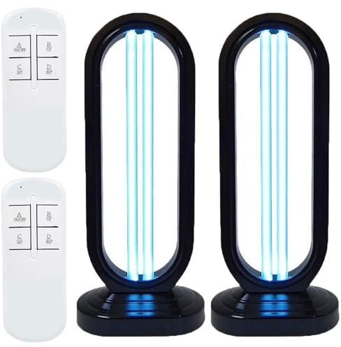 UV Desinfektionsturm Uv Lampe, UV Sterilisator UVC Lampe Desinfektion, UV KeimtöTende Lampe Uv Sterilisator Desinfektion Mit 3-Gang-Timing Und Fernbedienungsfunktion (Schwarz, 2 PCS)