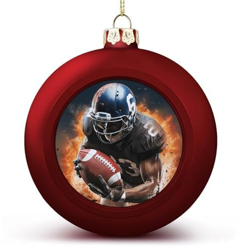 YHEGBFD 2 Weihnachtskugeln, cooler American Football-Druck, Weihnachtsbaumschmuck-Set für Feiertagsparty-Dekoration