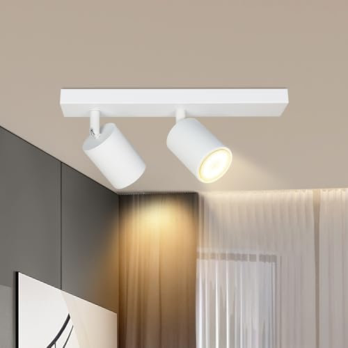 Lichtmaler LED Deckenstrahler 2 Flammig Deckelampe - Deckeleuchte Weiß GU10 Deckenspots Schwenkbar 350° Spotlight Modern Spots für Flur Wohnzimmer Schlafzimmer, Gerades Fahrgestell