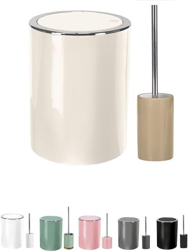 KW Ceramic Toilet Brush and Bathroom Bin Set (Cream/Latte)