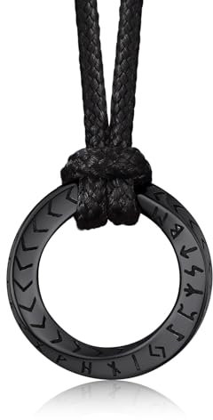 Bandmax Mobius Runen Anhänger mit Lederkette Schwarz Herren Halskette Edelstahl Runen Anhänger Wikinger Halskette für Männer Talisman Anhänger mit Geflochtene Lederkette Schmuck für Weihnachten