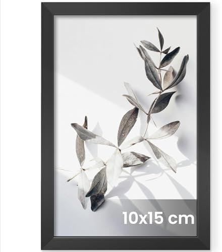 Bilderrahmen 10x15 Schwarz, Aluminium Picture Frame für 10x15 cm Fotorahmen Mit Gehärtetem Glas, Kleine Bilderrahmen, Metal Rahmen Für Wand oder Tischdisplays Fotos, Selbstgemalte, Kinderzeichnung