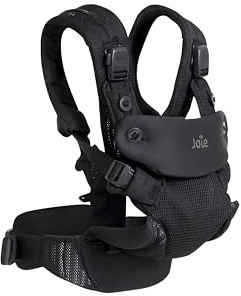Joie savvy™ air 4in1 Babytrage – ab Geburt bis 3 Jahre (3,5–15 kg), Coal | Babytrage mit 4 Tragevarianten, Magnetverschlüssen sowie Rücken- und Kopfstütze. Inklusive 2 Baumwoll-Verdecke und-Lätzchen