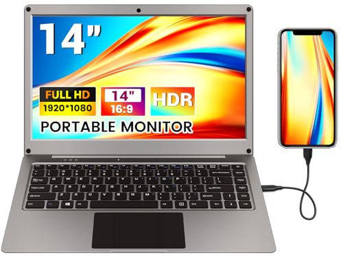 Monitor portatile con tastiera, 14 1080P FHD Lapdock compatibile con Raspberry Pi/Mini PC/telefono/PC/PC/console di gioco, CrowView Note batteria integrata con adattatore RPi5 (cavo TypeC completo e