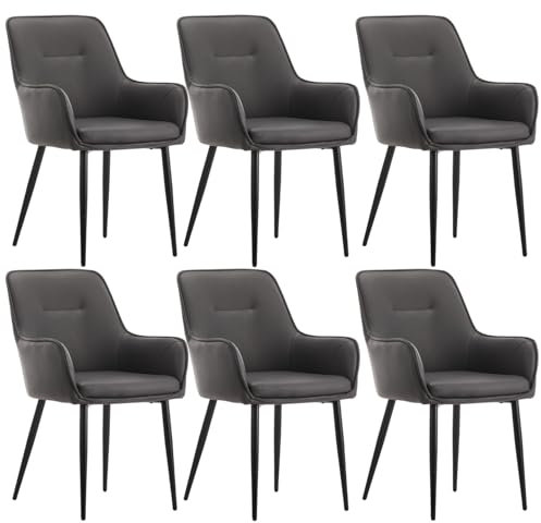CLIPOP Esszimmerstühle 6er Set Kunstleder Gepolstert Küchenstuhl mit Armlehne,Sessel Esszimmerstuhl Loungesessel Wohnzimmer Empfangstühle für Esszimmer Küche