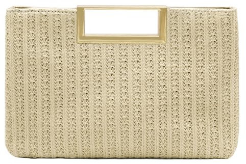 Milisente Damen Clutch Handtasche Schultertasche Elegant Abendtasche mit Handle Crossbodytasche Für Hochzeit (Straw Beige)