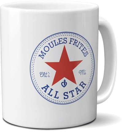 DECOHO Mug en céramique Moules frites - All Star, 33 cl - Imprimé en France