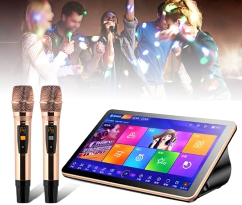 POCDOKYZ 18,5-Zoll-Karaoke-Player mit 2 drahtlosen UHF-Mikrofonen, DSP-Tuning, schnellem Setup, mobiler Fernbedienungssteuer,1TB