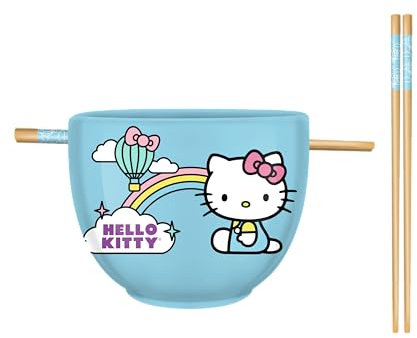 Silver Buffalo Hello Kitty Seize The Moment Rainbow 20oz Ceramic Ramen Bowl with Chopsticks