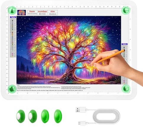 Zocelight A4 Leuchttisch Für Diamantmalerei,11000 Lux Ultraheller Leuchtplatte,Seitliche Tastenbedienung, 3-Farben Led Lichtpad,Magnetisch Lichtplatte Für Skizzieren,Zeichnen, Tattoo,Designen(Weiß)