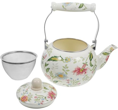 LIGIGWASH Tetera Esmaltada Grande con Asa y Colador de Porcelana para Café y Chino Uso Familiar Hervidor Decorativo para Cocinas