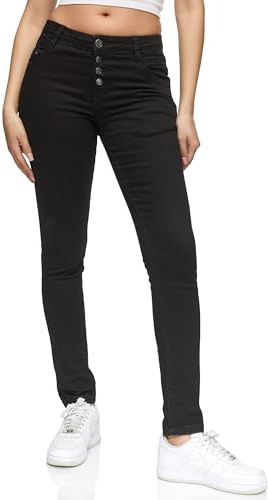 REPUBLIX Damen Knopf Mid Waist Skinny-Fit Stretch Denim Jeans RJ-1004