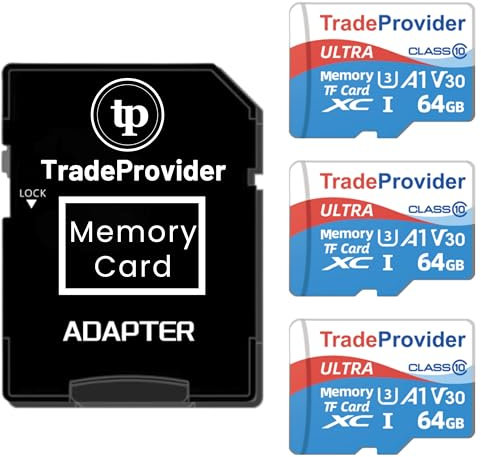 TradeProvider - Scheda di memoria Ultra TF, 64 GB (confezione da 3) con adattatore SD fino a 140 MB/s in lettura, A1, C10, U3, V30, registrazione video 4K, per smartphone, droni, tablet, telecamere di