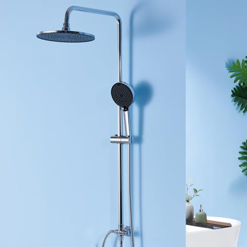 Auralum Columna Ducha sin Grifo, Conjunto de ducha Cromo con 25 cm Ducha de lluvia, Teleducha con 4 Modos, Barra de Ducha regulable en altura y orientable