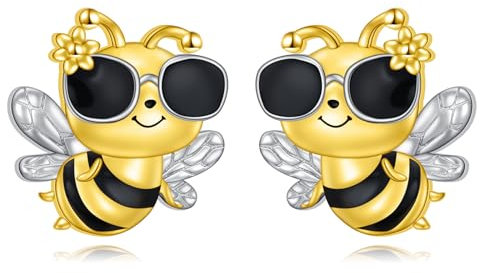HOOHWE Bee Earrings S925 Sterling Silver Stud Earrings Honey Earrings Lucky Cute Animal Stud Earrings Animal Jewelry for Women Mom Mother Daughter