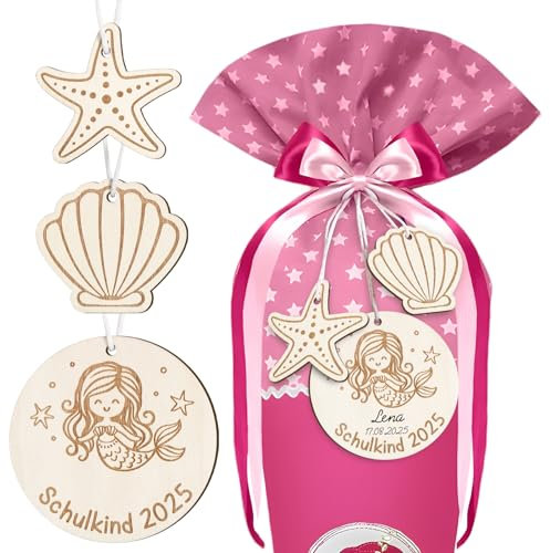 BOFUNX 3 Stücke Schultüte Anhänger Holz Zuckertüte Holzanhänger Namensanhänger Geschenkanhänger Schultüte Zuckertüte Deko Schulanfang Einschulung Deko