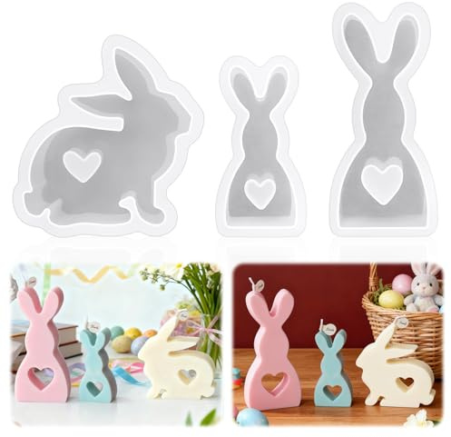 Obidodi Osterhase Silikonform, 3 Stück Silikonform Ostern Hase, 3D Kaninchen Silikonformen Gießformen Ostern, Ostergeschenke Osterdeko Handwerk Silikon Osterhase Gießform für Gips, Sojawachs Kerzen